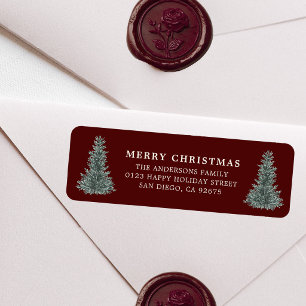 Red Watercolor Christmas Tree Return Address Label