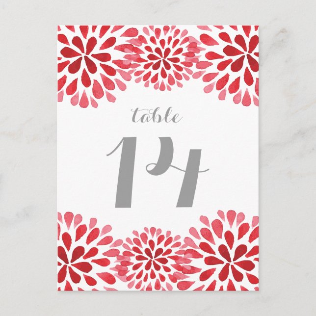 Red Watercolor Chrysanthemum Table Postcard (Front)