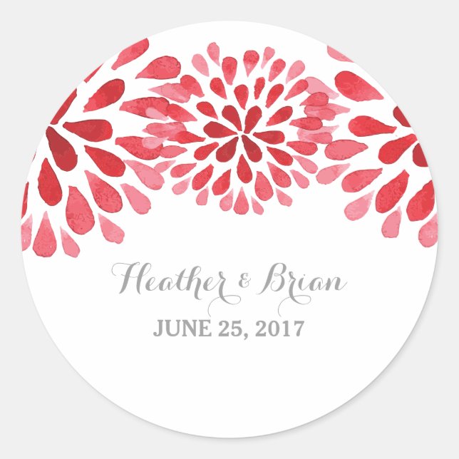 Red Watercolor Chrysanthemum Wedding Stickers (Front)