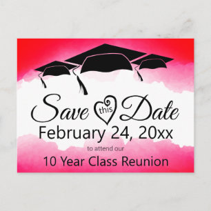 Red Watercolor Class Reunion Save The Date Custom Postcard
