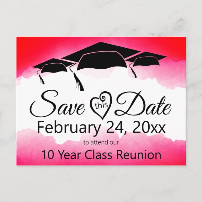 Red Watercolor Class Reunion Save The Date Custom Postcard (Front)