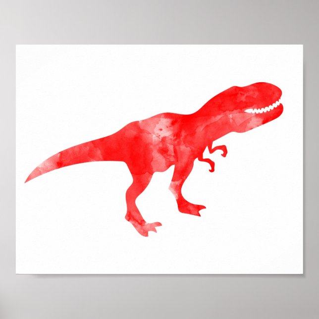 Red Watercolor Dino T-Rex Baby Boy Nursery Print (Front)