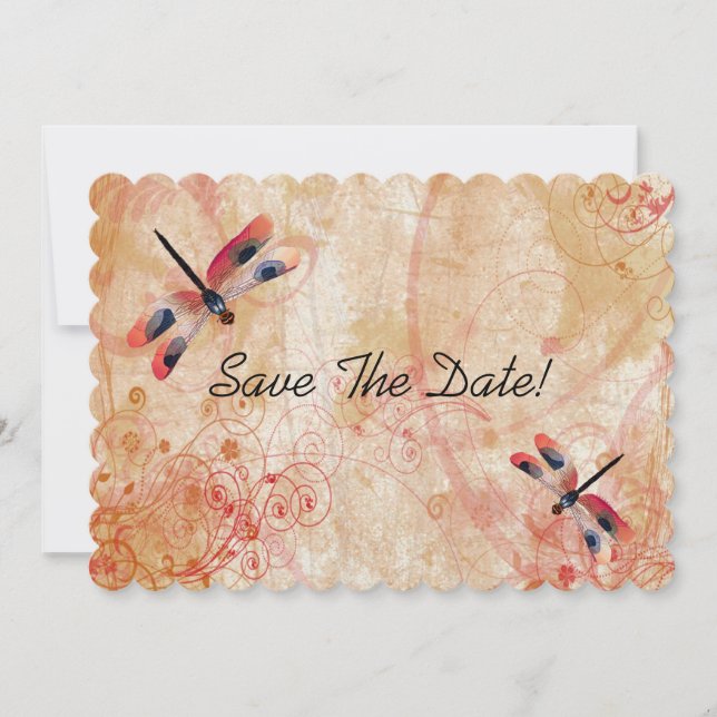 Red Watercolor Dragonflies Save The Date (Front)