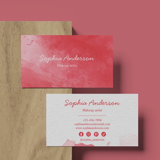 Red Watercolor Elegant Script Business Card        (Creator Uploaded)