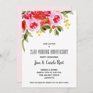 Red Watercolor Floral Anniversary Invitation