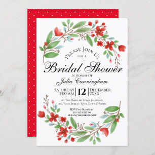 Red Watercolor Floral Bridal Shower Invitation