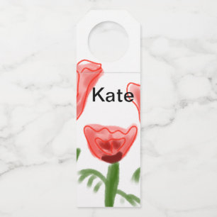 Red watercolor floral watercolor add name text thr bottle tag