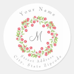 'Red Watercolor Floral Wreath' Address Label