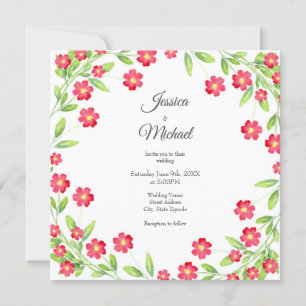 Red Watercolor Floral Wreath Invitation
