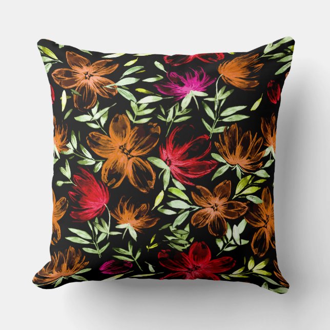 Red Watercolor Flowers 3 Cushion (Front)