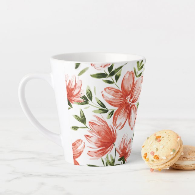 Red Watercolor Flowers Latte Mug (In Situ)