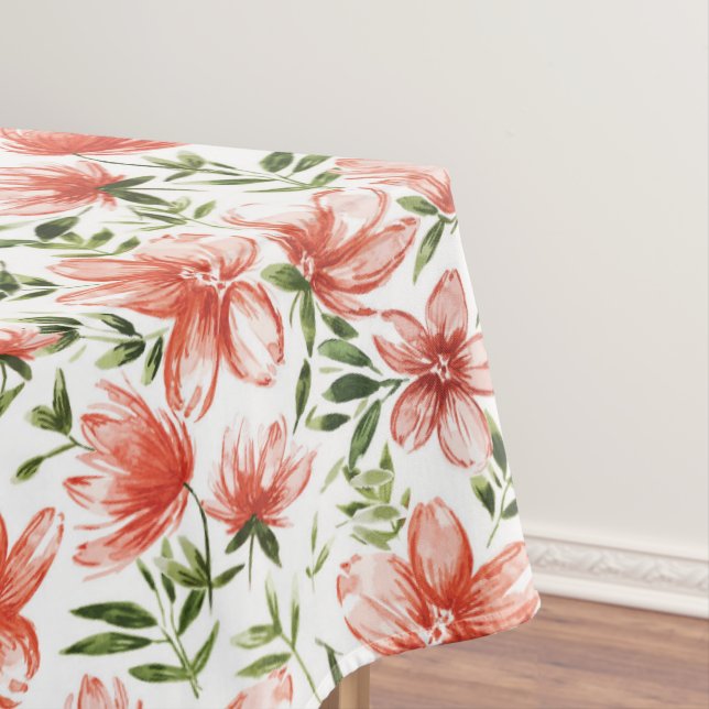 Red Watercolor Flowers Tablecloth (In Situ)