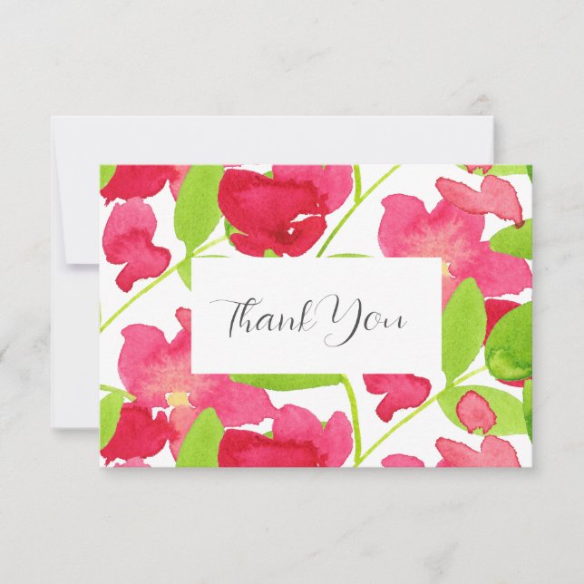 Red Watercolor Flowers Thank You Card (Front)