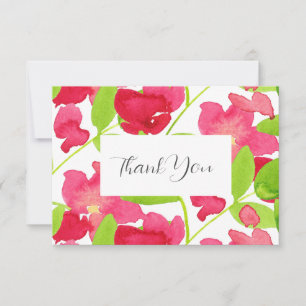 Red Watercolor Flowers Thank You Card