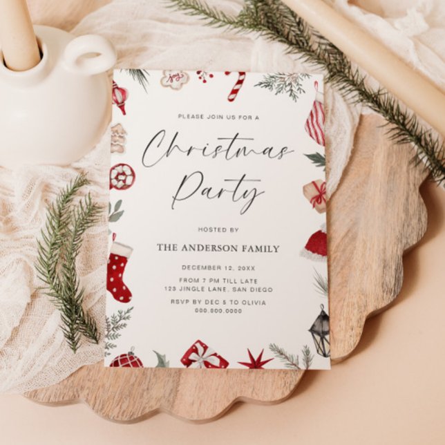 Red Watercolor Frame Christmas Party Invitation (Creator Uploaded)