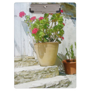 Red watercolor geranium clipboard