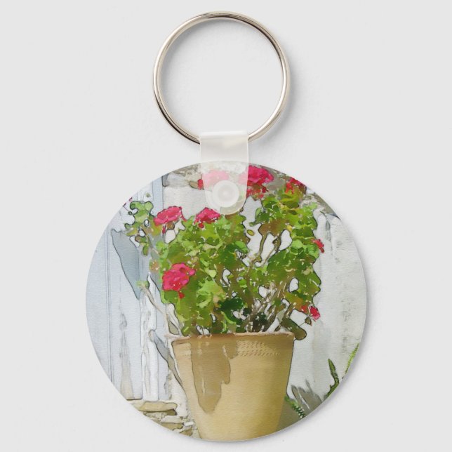 Red watercolor geranium key ring (Front)
