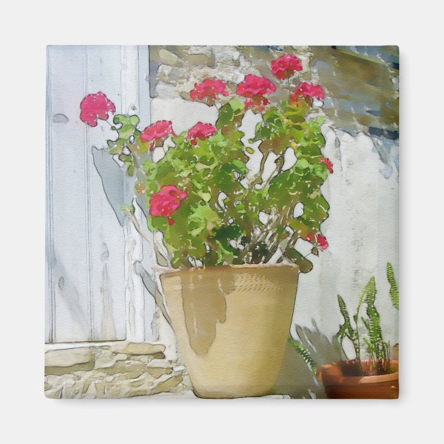 Red watercolor geranium magnet (Front)