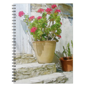 Red watercolor geranium notebook