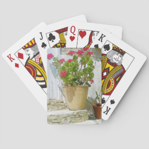 Red watercolor geranium playing cards