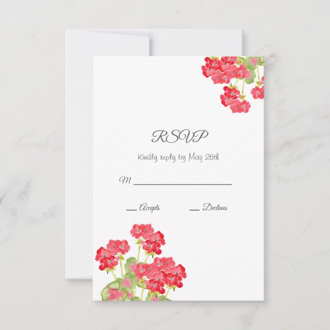Red Watercolor Geraniums 2 RSVP Card (Front)