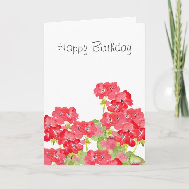 Red Watercolor Geraniums Card (Front)