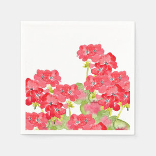 Red Watercolor Geraniums Napkin