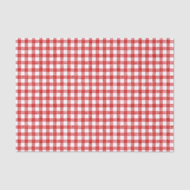 Red Watercolor Gingham Tissue Paper (Front)