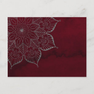Red Watercolor & Grey/Silver Glitter Mandala Postcard