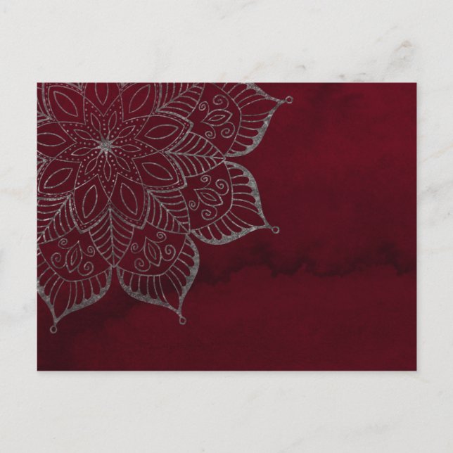 Red Watercolor & Grey/Silver Glitter Mandala Postcard (Front)