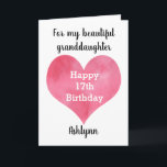Red Watercolor Heart 17th Birthday Card<br><div class="desc">A watercolor heart 17th birthday card for granddaughter,  daughter,  goddaughter,  etc. This modern 17th birthday card can be easily personalised on the front of the card with her name. The inside card message can also be edited. This would make a great birthday card keepsake for her seventeenth birthday.</div>
