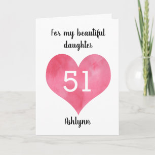 Red Watercolor Heart 51st Birthday Card