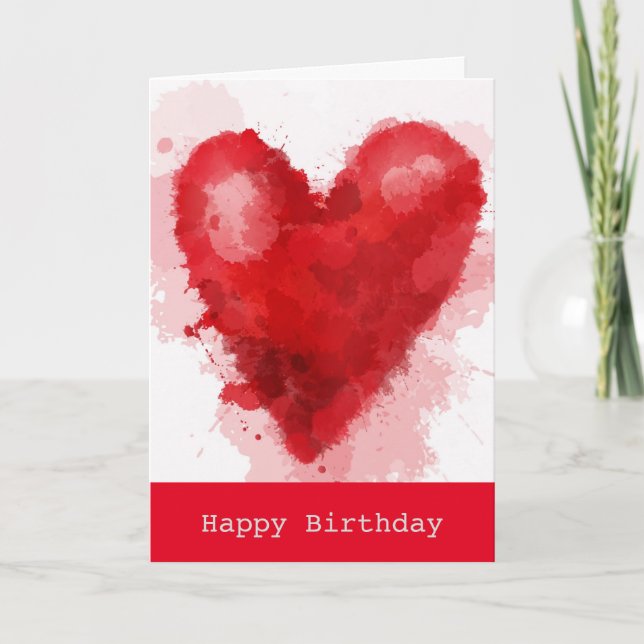 Red watercolor heart gothic girl birthday card (Front)