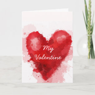 Red watercolor heart gothic Valentine Holiday Card