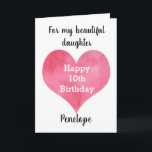 Red Watercolor Heart Happy 10th Birthday Card<br><div class="desc">A watercolor heart 10th birthday card for daughter,  granddaughter,  niece,  etc. The front of this tenth birthday card features a watercolor red heart,  which you can personalise for the birthday girl. The inside reads a sweet birthday sentiment which can also be personalised for her.</div>