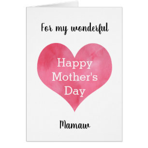Red Watercolor Heart Happy Mother's Day Mamaw