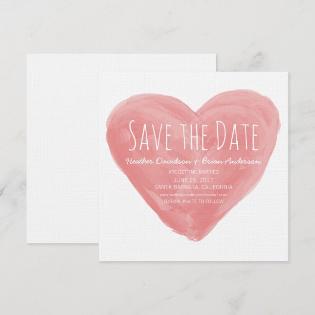 Red Watercolor Heart Save the Date Invite (Front/Back)
