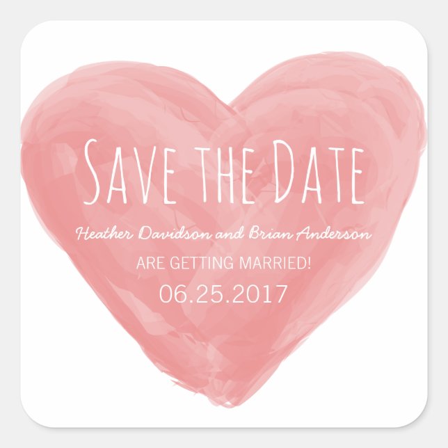 Red Watercolor Heart Save the Date Stickers (Front)