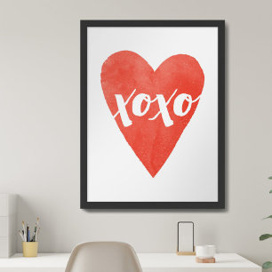 Red Watercolor Heart XOXO Valentine's Day Art Poster
