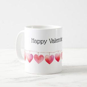 Red Watercolor Hearts Banner Happy Valentine's Day Coffee Mug