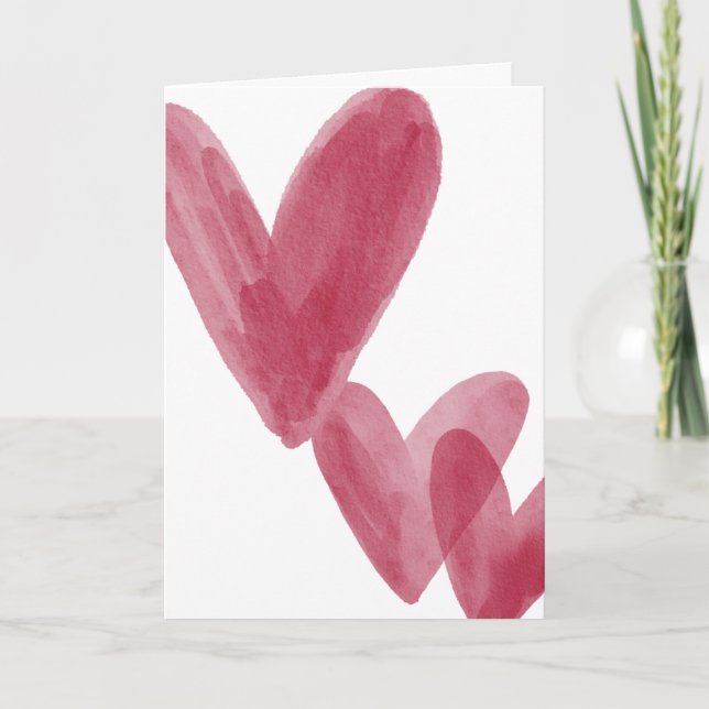 Red watercolor hearts on Valentine's Card (Front)