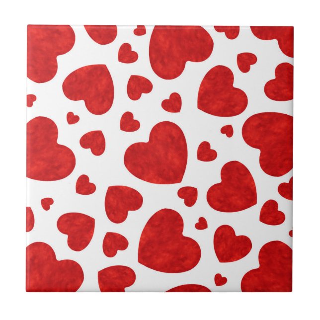 Red Watercolor Hearts Pattern   Ceramic Tile (Front)