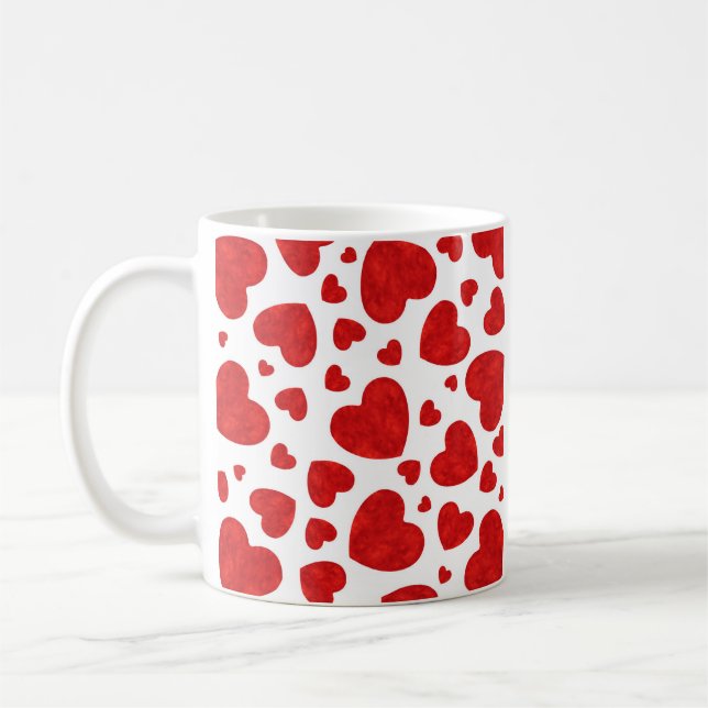Red Watercolor Hearts Pattern    Coffee Mug (Left)
