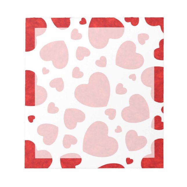 Red Watercolor Hearts Pattern Notepad (Front)