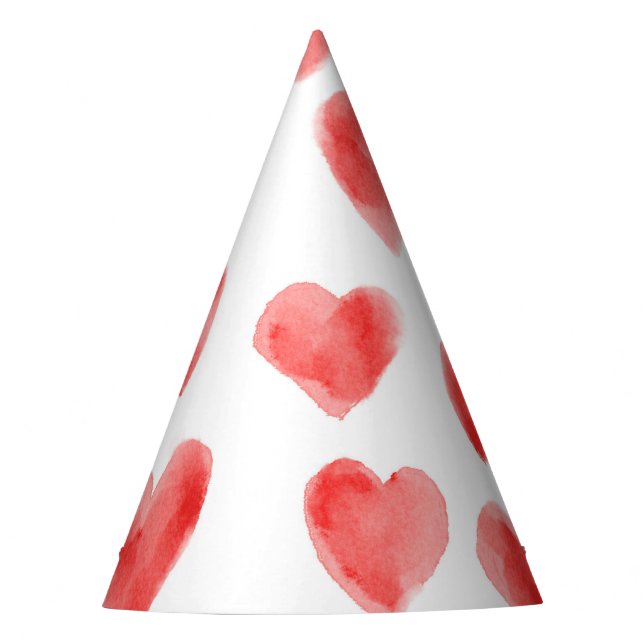 Red Watercolor Hearts Pattern Valentine's Day Party Hat (Front)