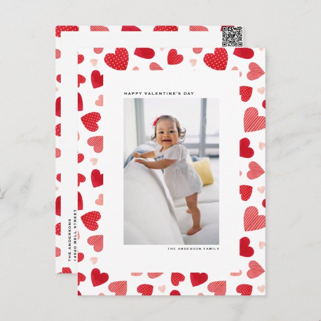 Red Watercolor Hearts Photo Happy Valentine's Day Holiday Postcard (Front/Back)