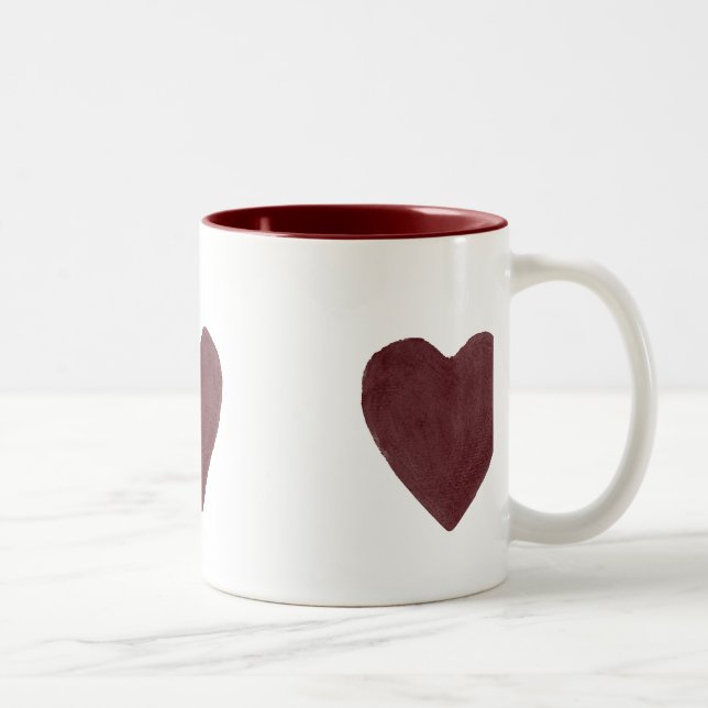 Red Watercolor Hearts Two-Tone Coffee Mug (Right)