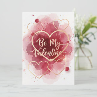 Red Watercolor Hearts Valentine's Day Holiday Card
