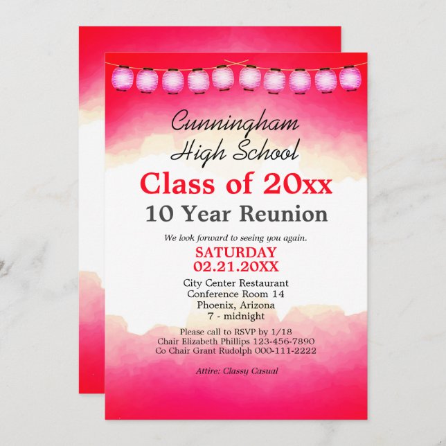 Red Watercolor High School Class Reunion Template (Front/Back)