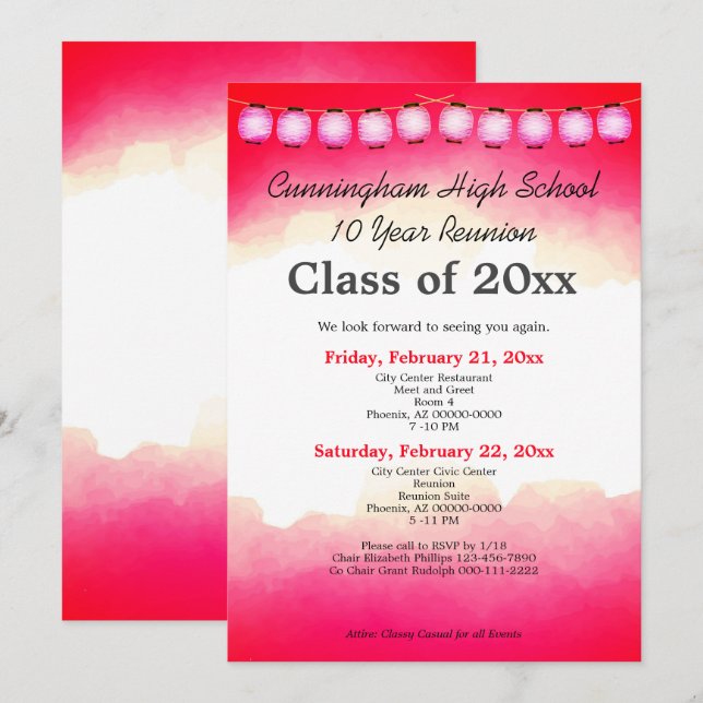 Red Watercolor High School Class Reunion Template (Front/Back)